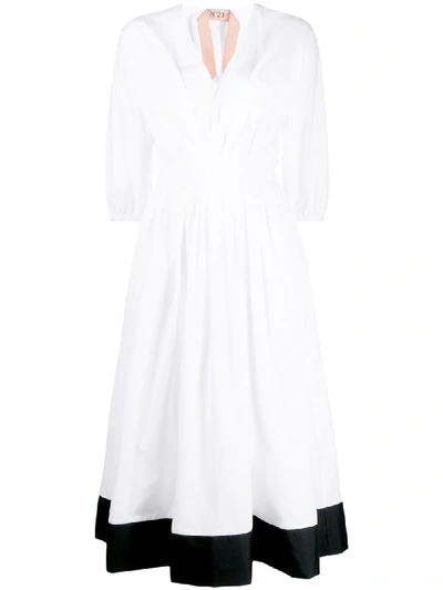 Shop N°21 Contrast-hem V-neck Dress In White