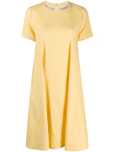 Shop Fabiana Filippi Chain Trim Flared Dress In Yellow