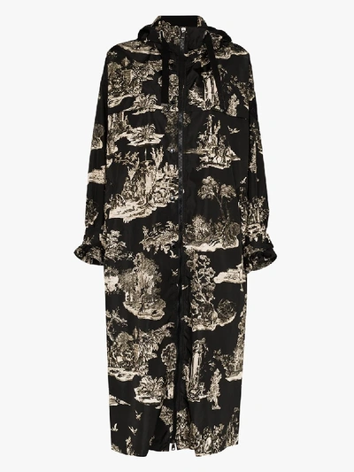 Shop Moncler Printed Bouteille Belted Coat In Black