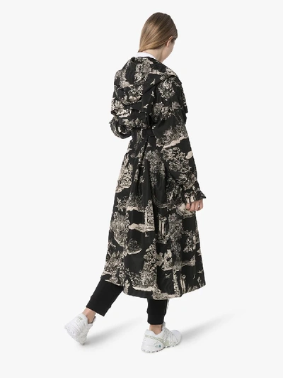 Shop Moncler Printed Bouteille Belted Coat In Black