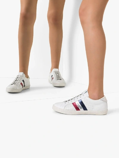 Shop Moncler White Alyssa Leather Sneakers