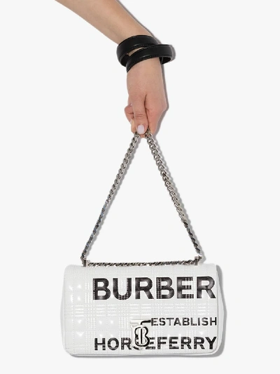 Shop Burberry White Lola Horseferry Print Leather Shoulder Bag