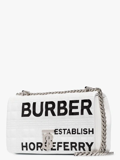 Shop Burberry White Lola Horseferry Print Leather Shoulder Bag