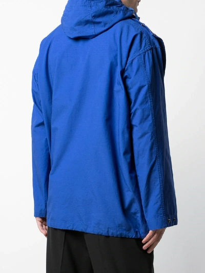 Shop Engineered Garments Double-breasted Hooded Jacket In Blue