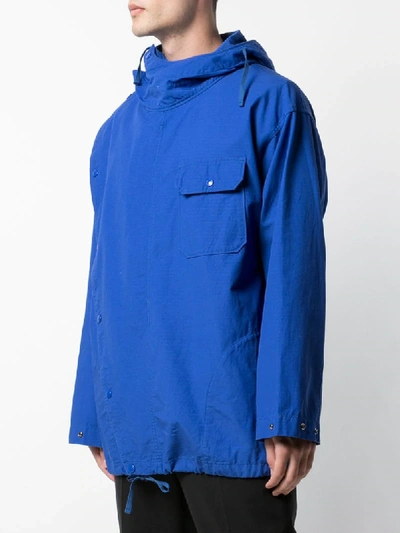 Shop Engineered Garments Double-breasted Hooded Jacket In Blue