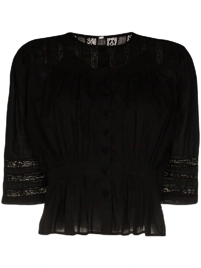 Shop Mimi Prober Barton Lace Panelled Blouse In Black