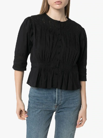 Shop Mimi Prober Barton Lace Panelled Blouse In Black