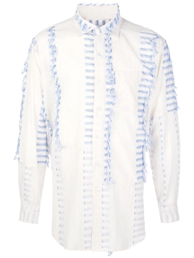 Shop Engineered Garments Striped Fringed Detail Shirt In White