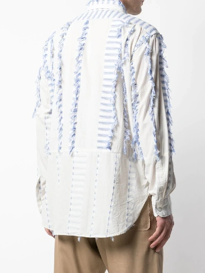 Shop Engineered Garments Striped Fringed Detail Shirt In White