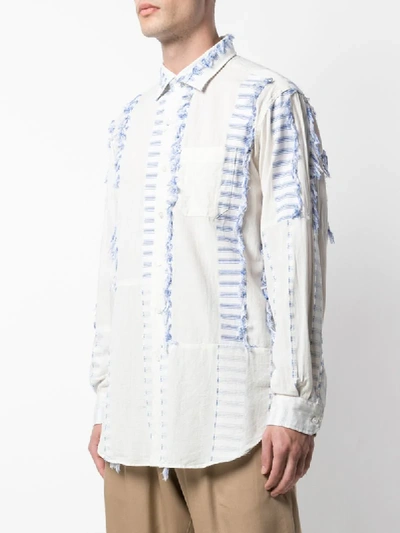 Shop Engineered Garments Striped Fringed Detail Shirt In White