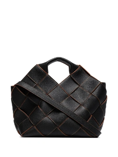 Shop Loewe Woven Leather Basket Tote In Black