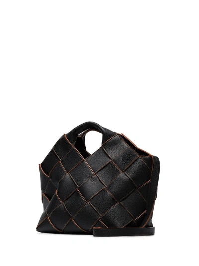 Shop Loewe Woven Leather Basket Tote In Black
