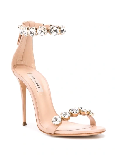 Shop Casadei 80mm Stone-embellished Sandals In Pink