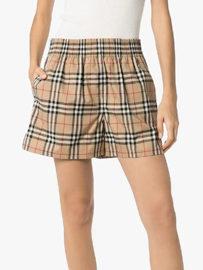 Shop Burberry Vintage Check Stretch Cotton Shorts In Brown