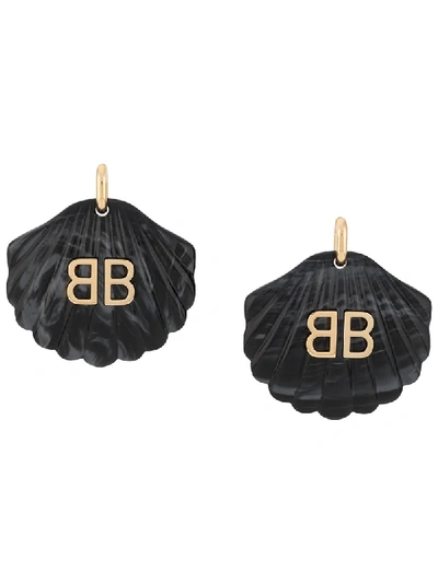 Shop Balenciaga Mermaid Shell Bb Earrings In Black