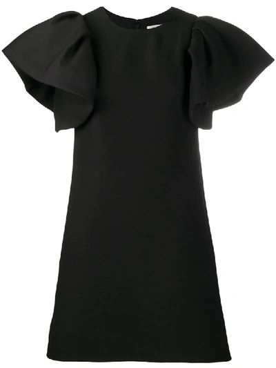 Shop Valentino Ruffled Sleeves Dress In Black