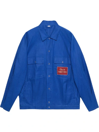 Shop Gucci Eterotopia-patch Oversized Jacket In Blue