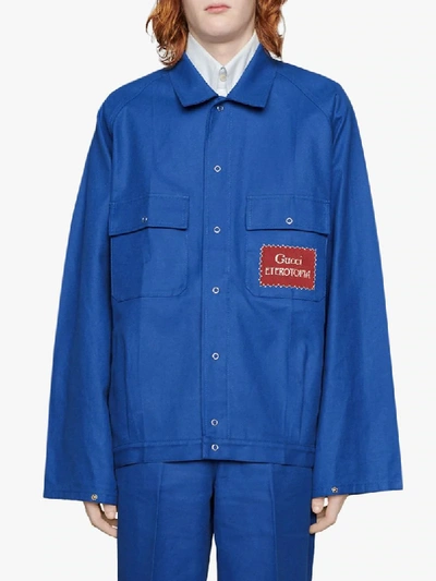 Shop Gucci Eterotopia-patch Oversized Jacket In Blue