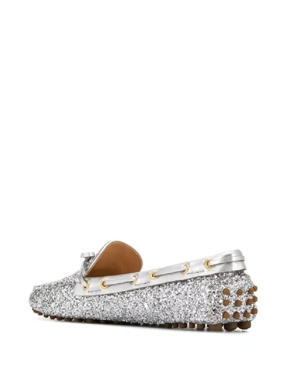 Shop Car Shoe Glitter Embellished Loafers In Silver