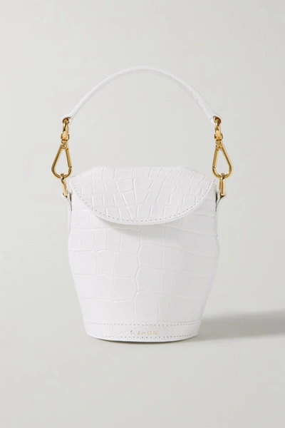 Shop S.joon Milk Pail Mini Croc-effect Leather Tote In White