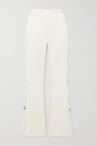 Shop Adidas By Stella Mccartney Image Printed Organic Cotton-jersey Flared Track Pants In Beige