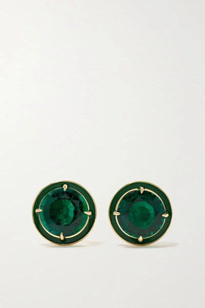Shop Alison Lou 14-karat Gold, Enamel And Emerald Earrings