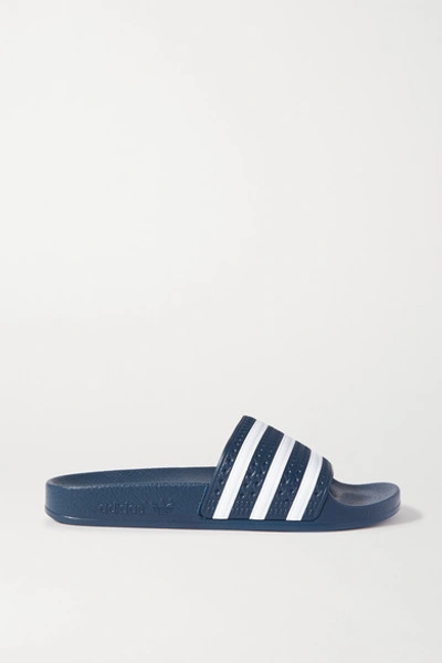 Shop Adidas Originals Adilette Striped Rubber Slides In Navy