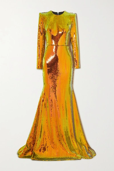 Shop Alex Perry Prescott Sequined Tulle Gown In Orange