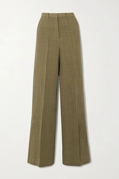 Shop Loulou Studio Reao Pleated Linen Wide-leg Pants In Green