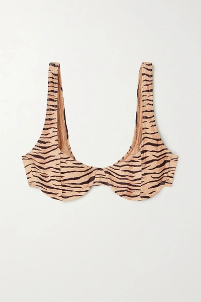 Shop Faithfull The Brand + Net Sustain Bloom Tiger-print Underwired Bikini Top In Taupe