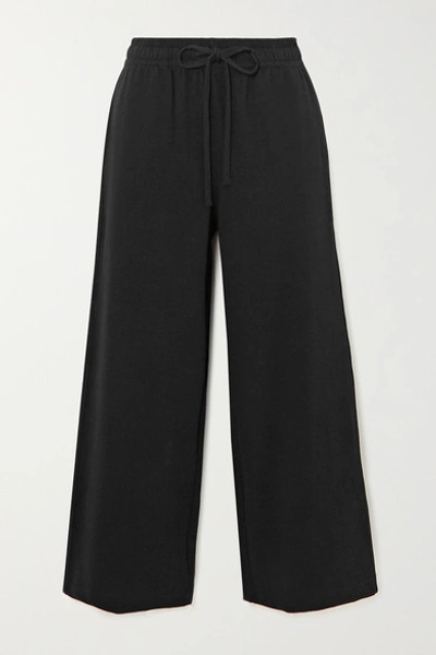 Shop Vince Cropped Cotton-jersey Wide-leg Pants In Black