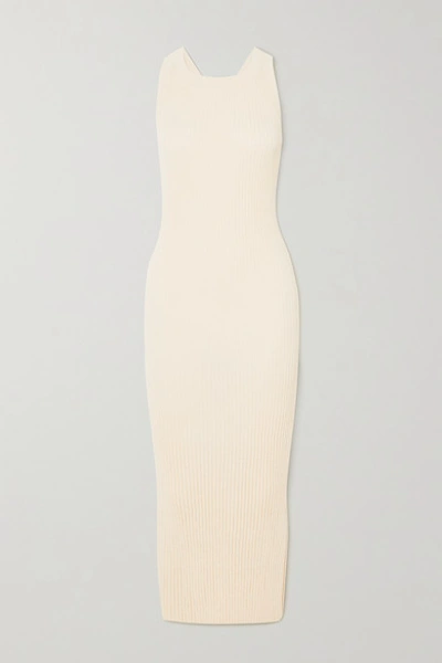 Shop The Line By K Anais Open-back Ribbed-knit Midi Dress In White