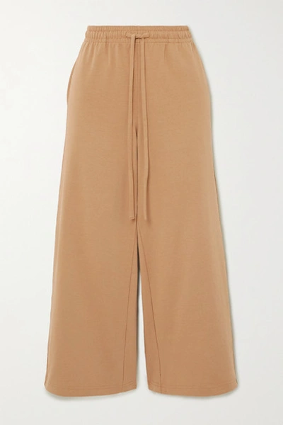 Shop Vince Cropped Cotton-jersey Wide-leg Pants In Sand