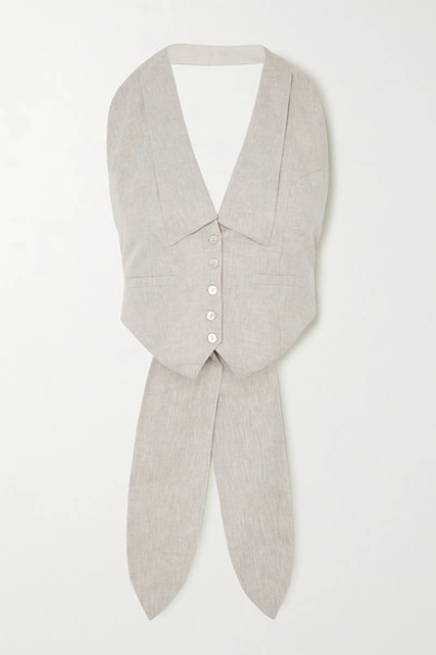 Shop The Line By K Bettina Linen-blend Halterneck Vest In Beige