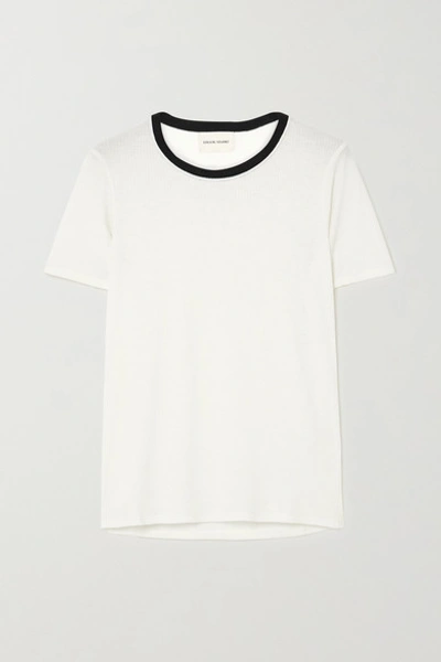 Shop Loulou Studio Teva Two-tone Ribbed Jersey T-shirt In Cream