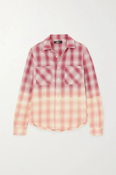 Shop Amiri Ombré Metallic Plaid Cotton-flannel Shirt In Red