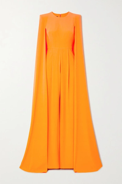 Shop Alex Perry Lila Cape-effect Crepe Jumpsuit In Pastel Orange