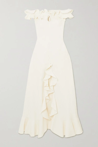 Shop Giambattista Valli Off-the-shoulder Ruffled Cutout Cady Gown In White