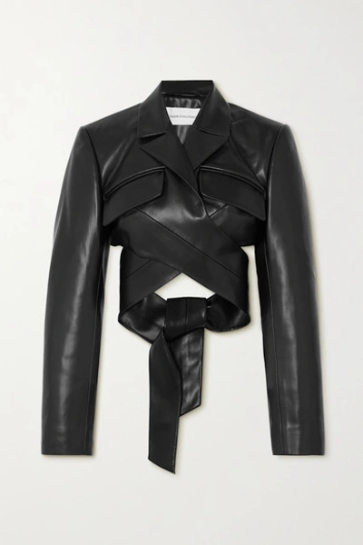 Shop Aleksandre Akhalkatsishvili Cropped Faux Leather Wrap Jacket In Black