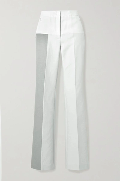 Shop Akris Farida Paneled Cotton-blend Twill Straight-leg Pants In Light Gray