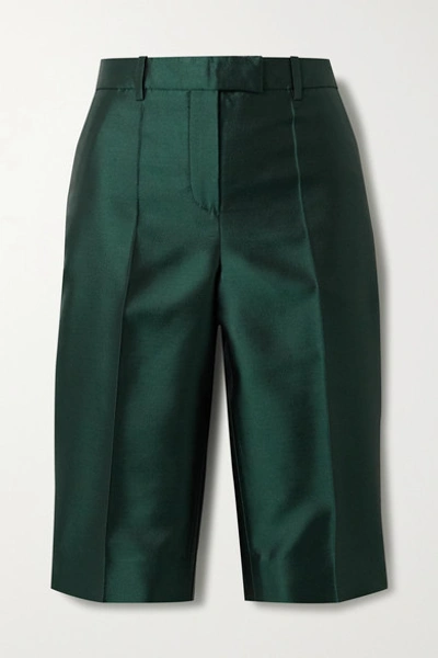 Shop Givenchy Wool And Silk-blend Satin-twill Shorts In Emerald