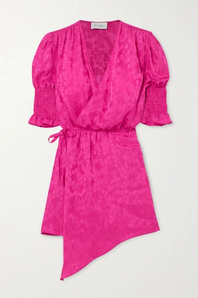 Shop Art Dealer Tyra Asymmetric Satin-jacquard Mini Wrap Dress In Fuchsia