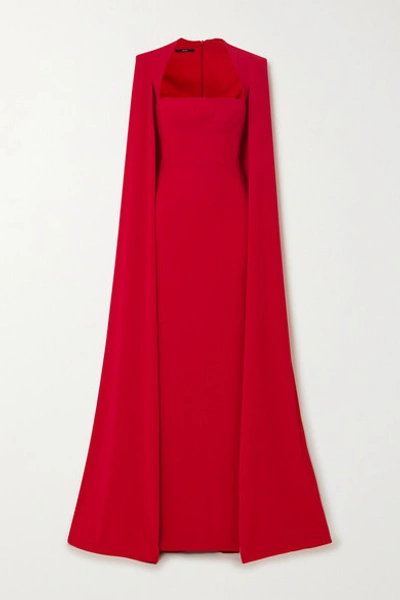 Shop Alex Perry Laurel Cape-effect Crepe Gown In Red