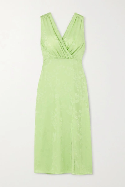 Shop Art Dealer Amber Wrap-effect Satin-jacquard Midi Dress In Green