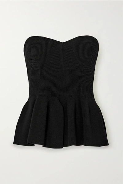Shop Philosophy Di Lorenzo Serafini Strapless Ribbed-knit Peplum Top In Black