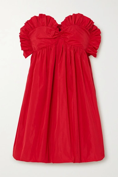 Shop Philosophy Di Lorenzo Serafini Strapless Ruched Taffeta Mini Dress In Red