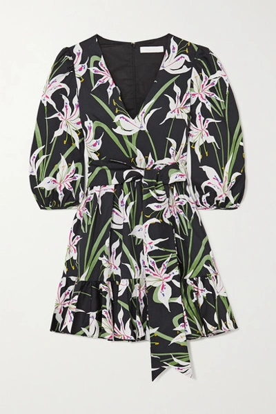 Shop Borgo De Nor Anita Belted Ruffled Floral-print Cotton Mini Dress In Black