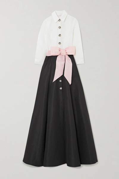 Shop Carolina Herrera Belted Two-tone Silk-faille Gown In Black