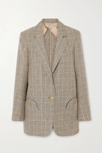 Shop Blazé Milano Merit Weekend Oversized Prince Of Wales Checked Linen And Wool-blend Blazer In Gray