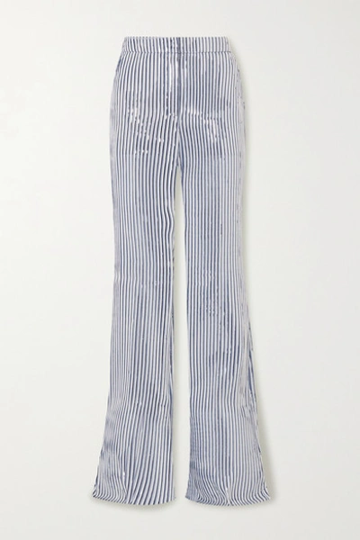 Shop Akris Farida Metallic Striped Canvas Bootcut Pants In Silver